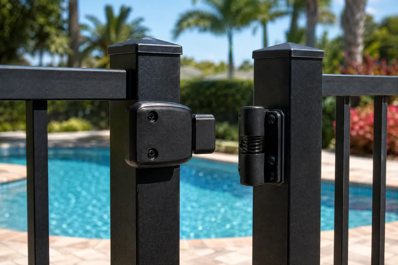 Self-closing magnetic latch on an aluminum pool gate